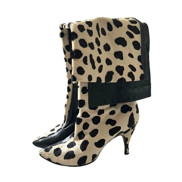 Vintage Rare Herbert Levine Dalmatian‎ print Cow Fur with Black Leather boots - Picture 7 of 15